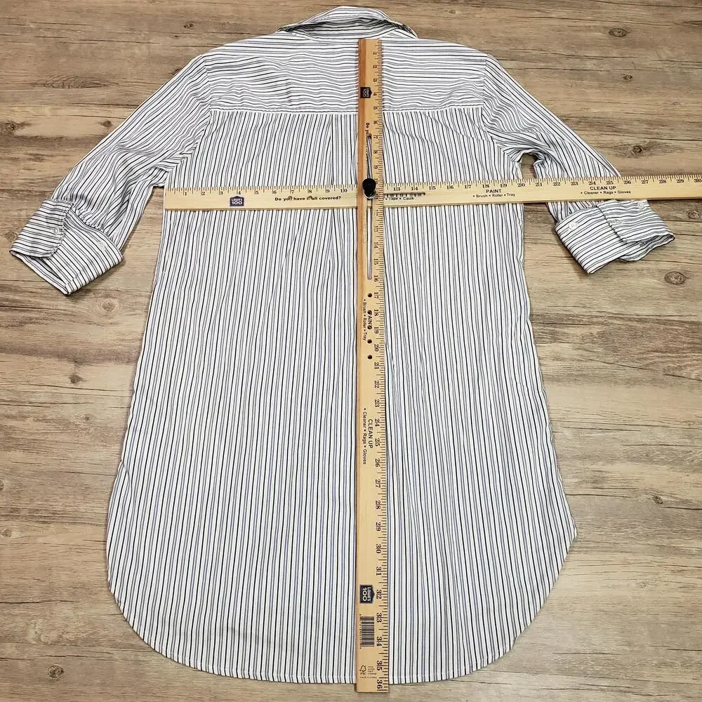 Madewell Dress Womens M White Striped Shirt Dress 3/4 Sleeve Button Up Collared
